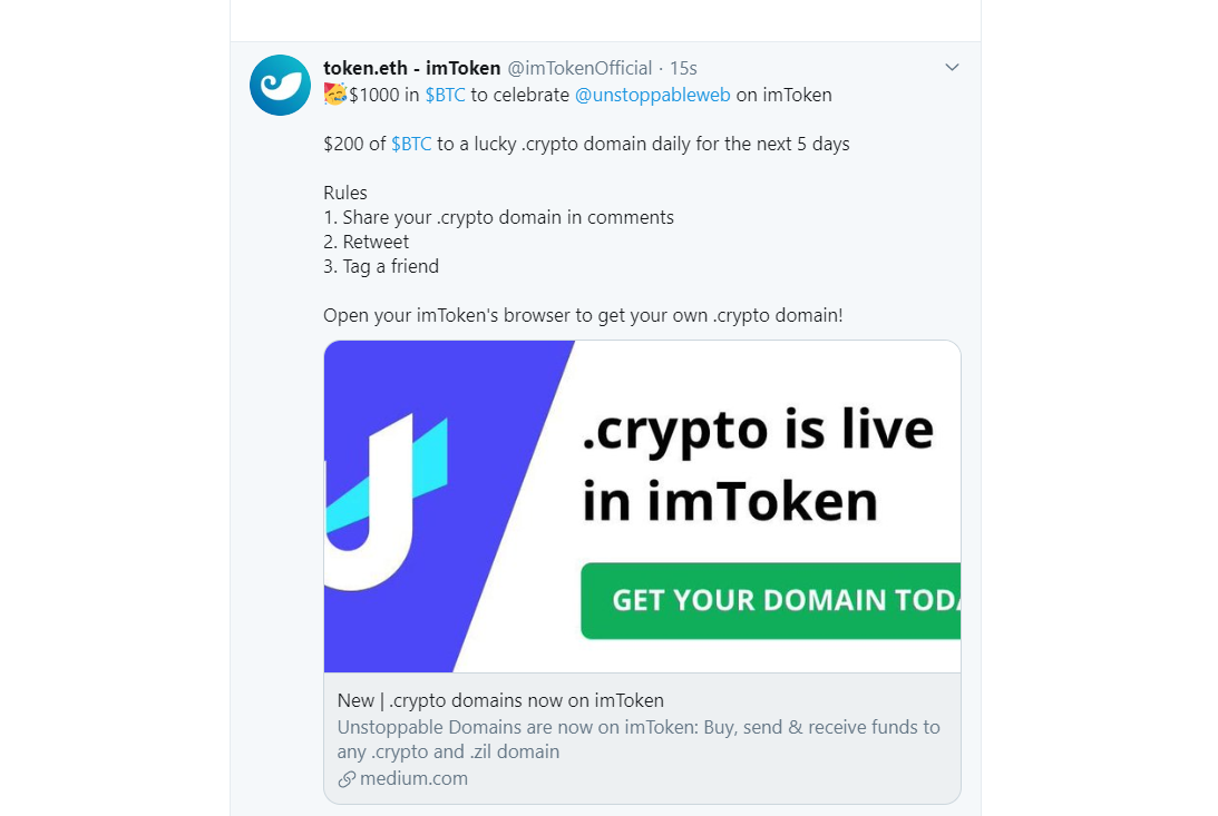 New | .crypto domains now on imToken | by imToken | imToken | Medium