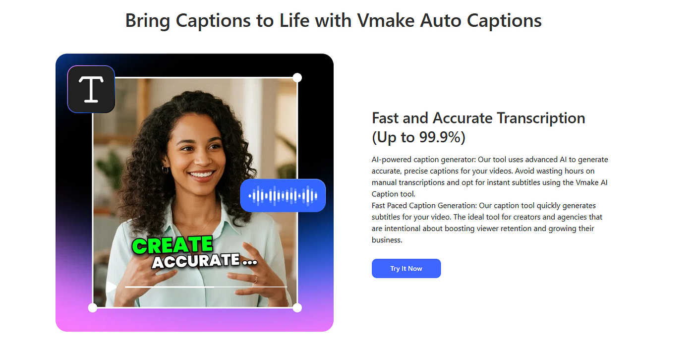 Auto Caption Generator workflow. (Screenshot by Author via Vmake.ai)
