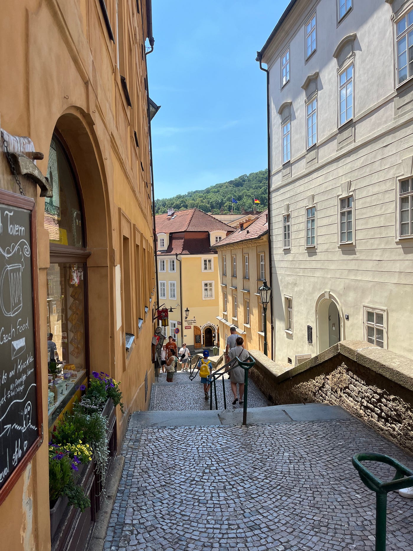 Walking through the streets of Prague, see if you can spot the German flag.