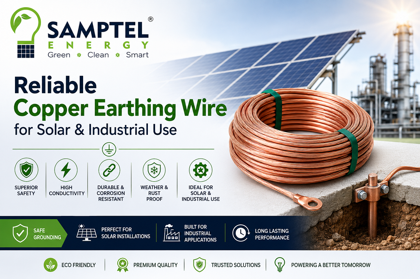 Reliable Copper Earthing Wire for Solar & Industrial Use
