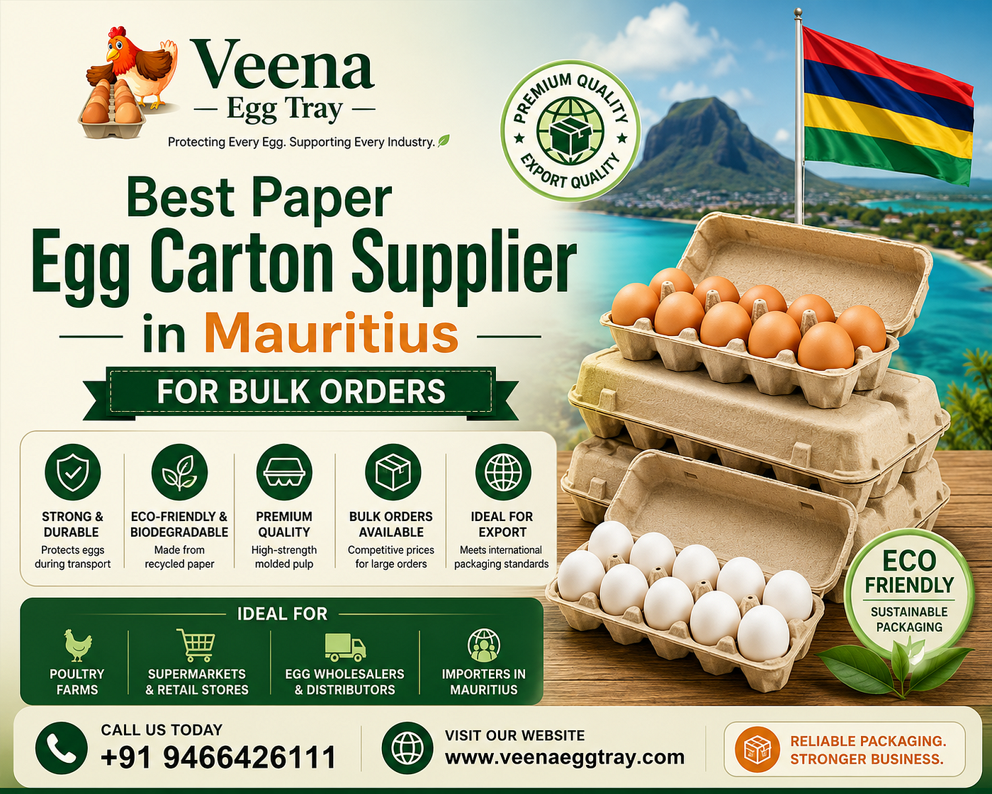 Best Paper Egg Carton Supplier in Mauritius for Bulk Orders | Veena Egg Tray
