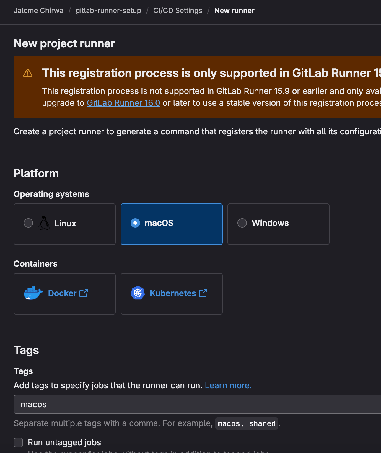 macOS runner tags CI/CD script