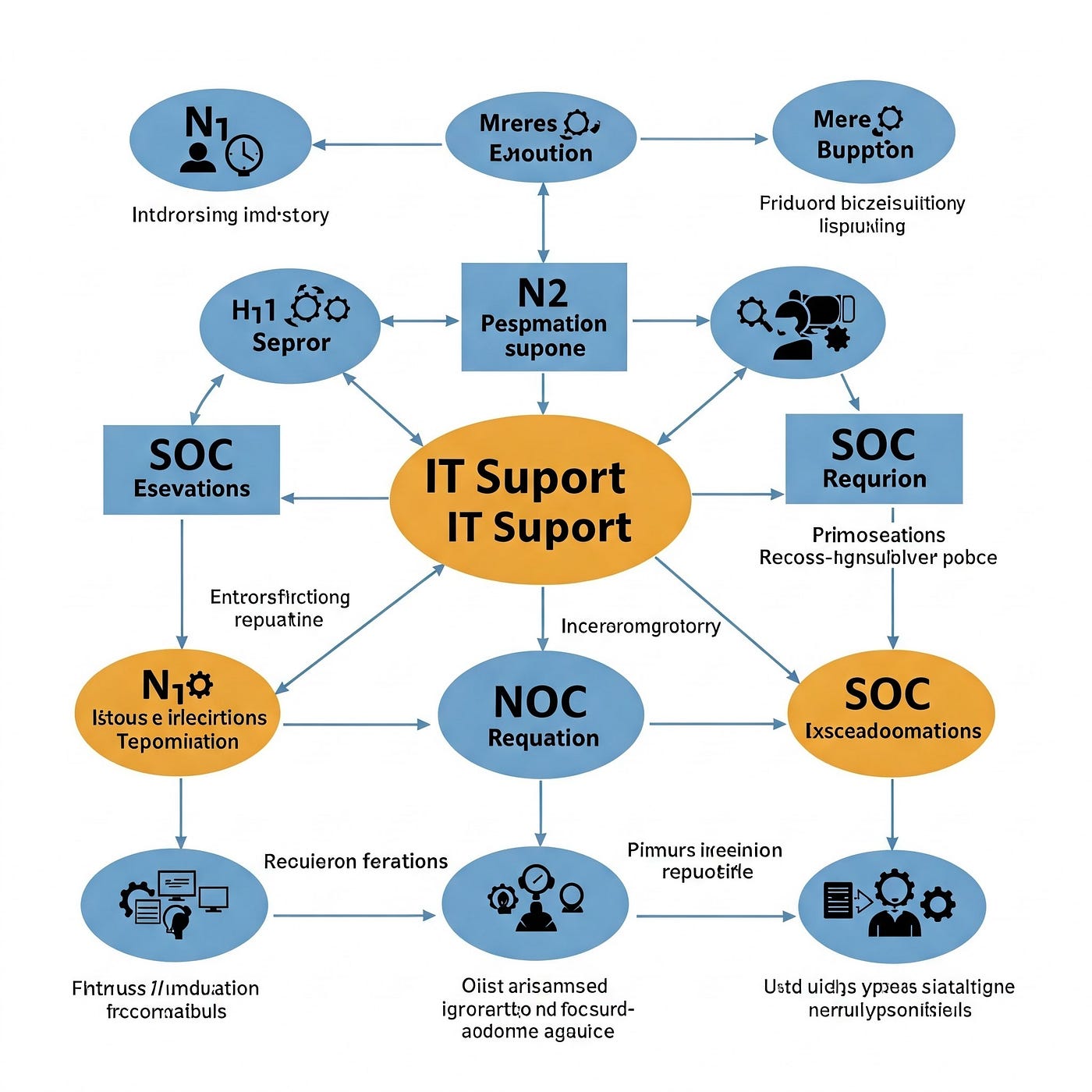 A Engrenagem do Suporte de TI: Desvendando as Funções de N1, N2, N3, NOC e SOC