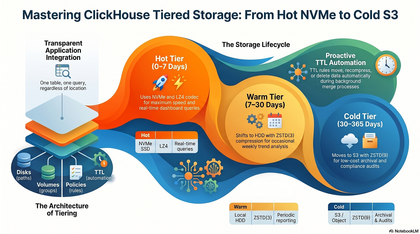 ClickHouse Tiered Storage: Volumes, Storage Policies, and TTL from Scratch to Production