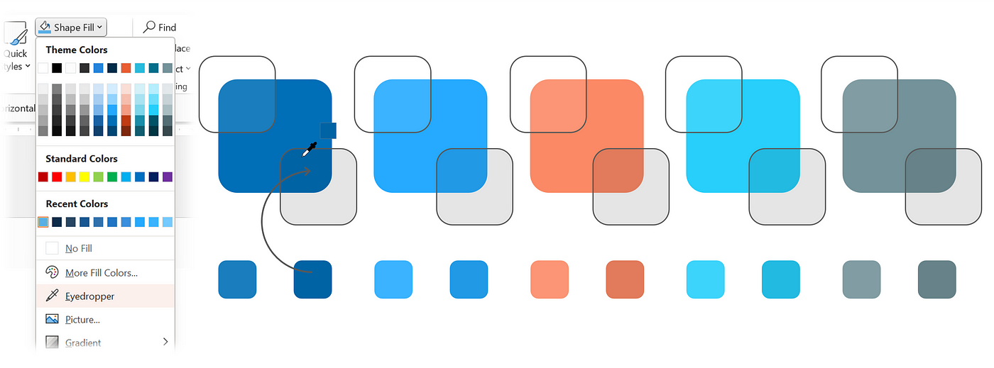 before and after comparison showing basic slide transformed with AI design tools with color palette visualization