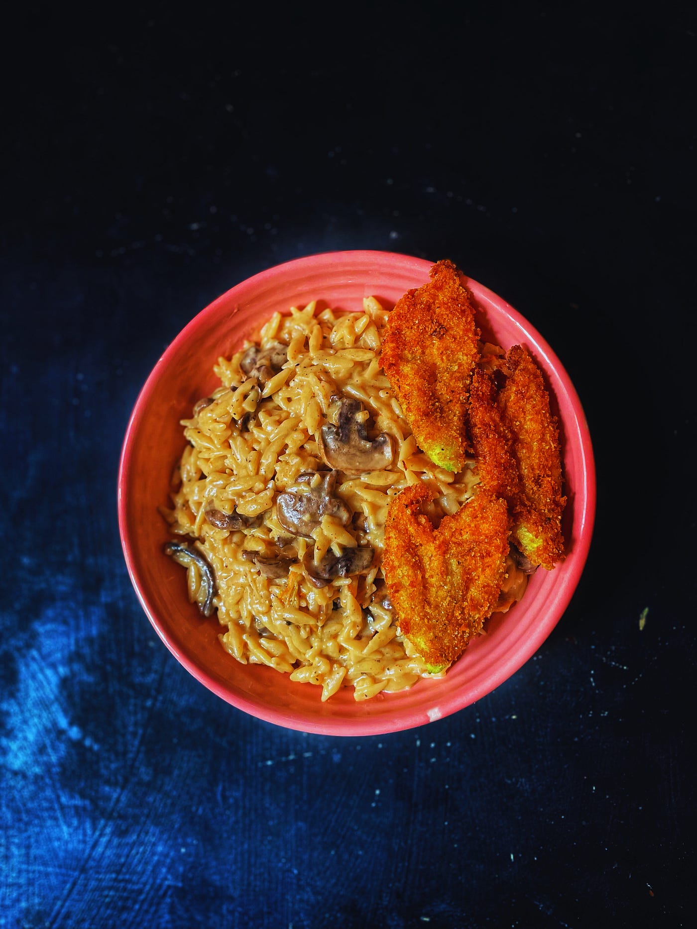 Pumpkin Flower and Mushroom Orzo Pasta | Kitchenstagram
