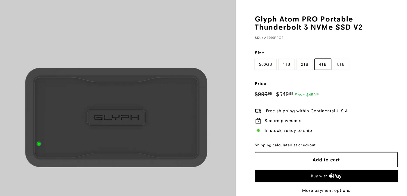 Glyph Atom Pro NVMe SSD Thunderbolt 3