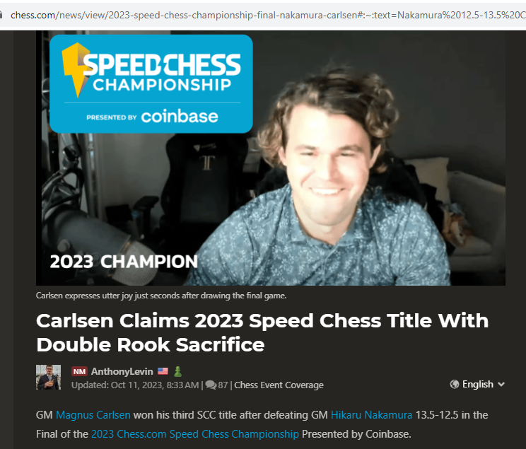 Speed Chess Championship 2023 (Final): Carlsen Claims 2023 SCC Title With  Double Rook Sacrifice 