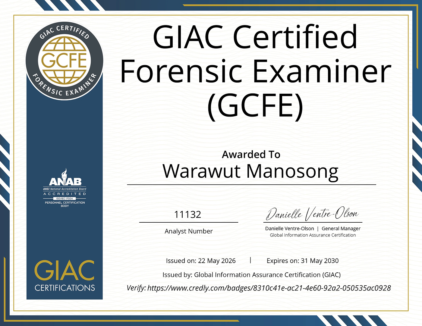 GIAC Certified Forensics Examiner (GCFE) Certification as my first GIAC certification