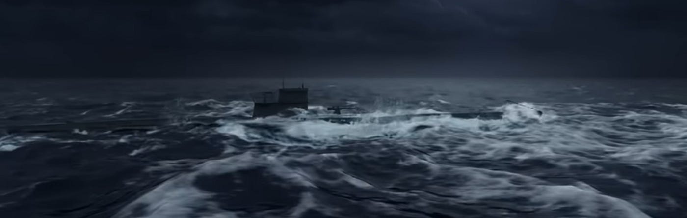 Film reconstruction of a U-boot attacking while on the surface. Source: Youtube.
