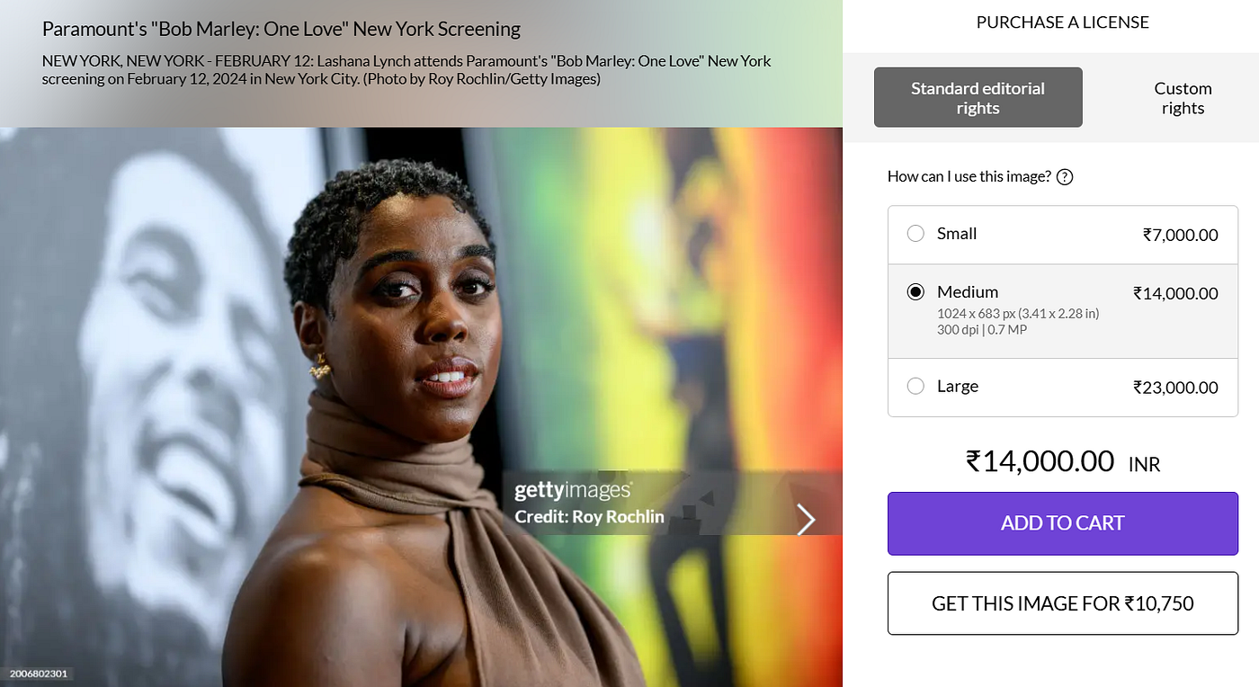 A Getty image with watermark can be used for free however to get a watermark free image one has to purchase Editing and Custom rights