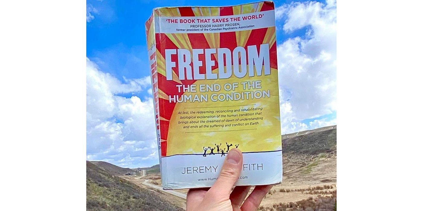Cover of Jeremy Griffith’s book ‘FREEDOM’, with the description: ‘THE BOOK THAT SAVES THE WORLD’
