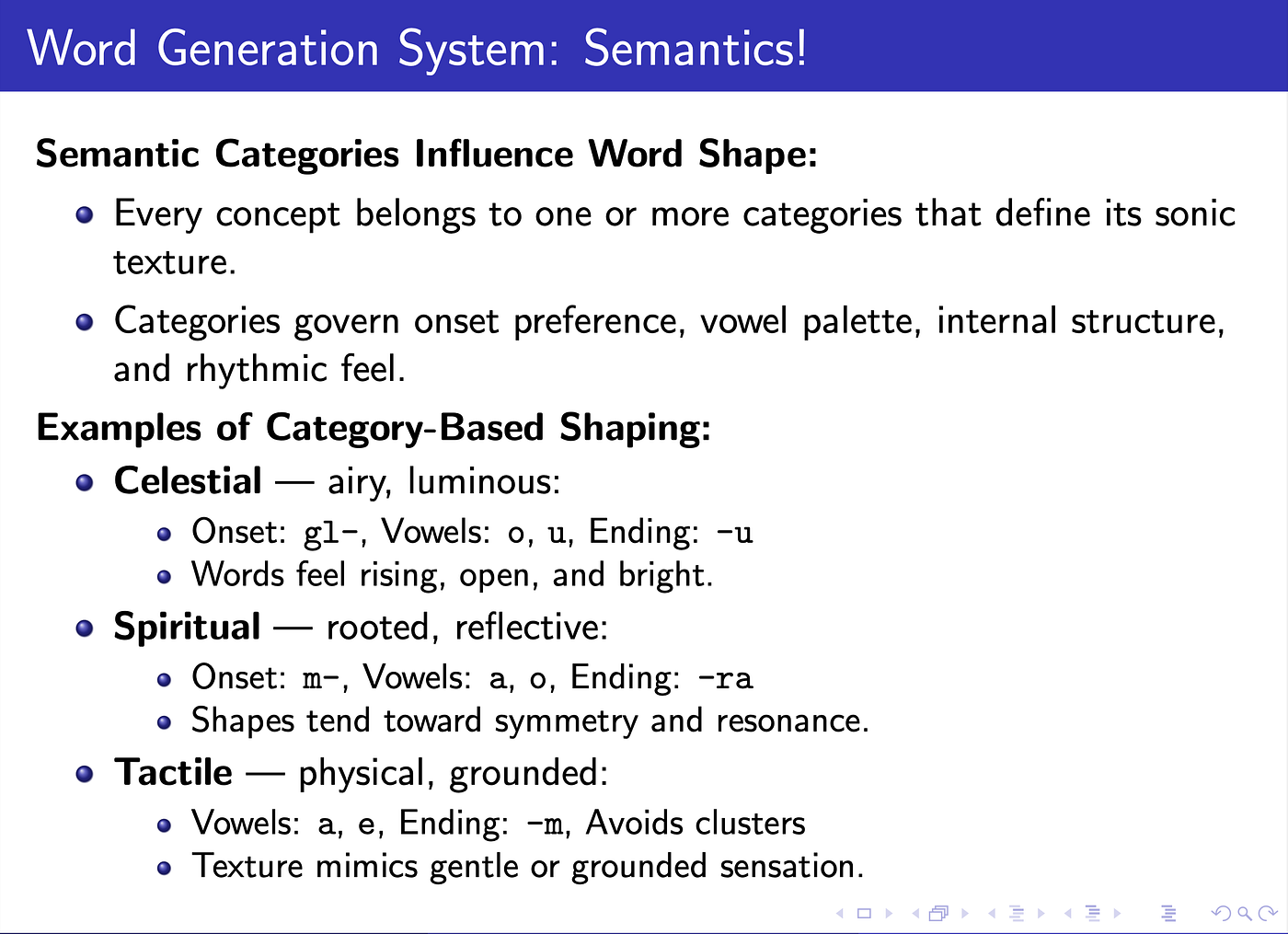 a slide I made, talking about semantic categories