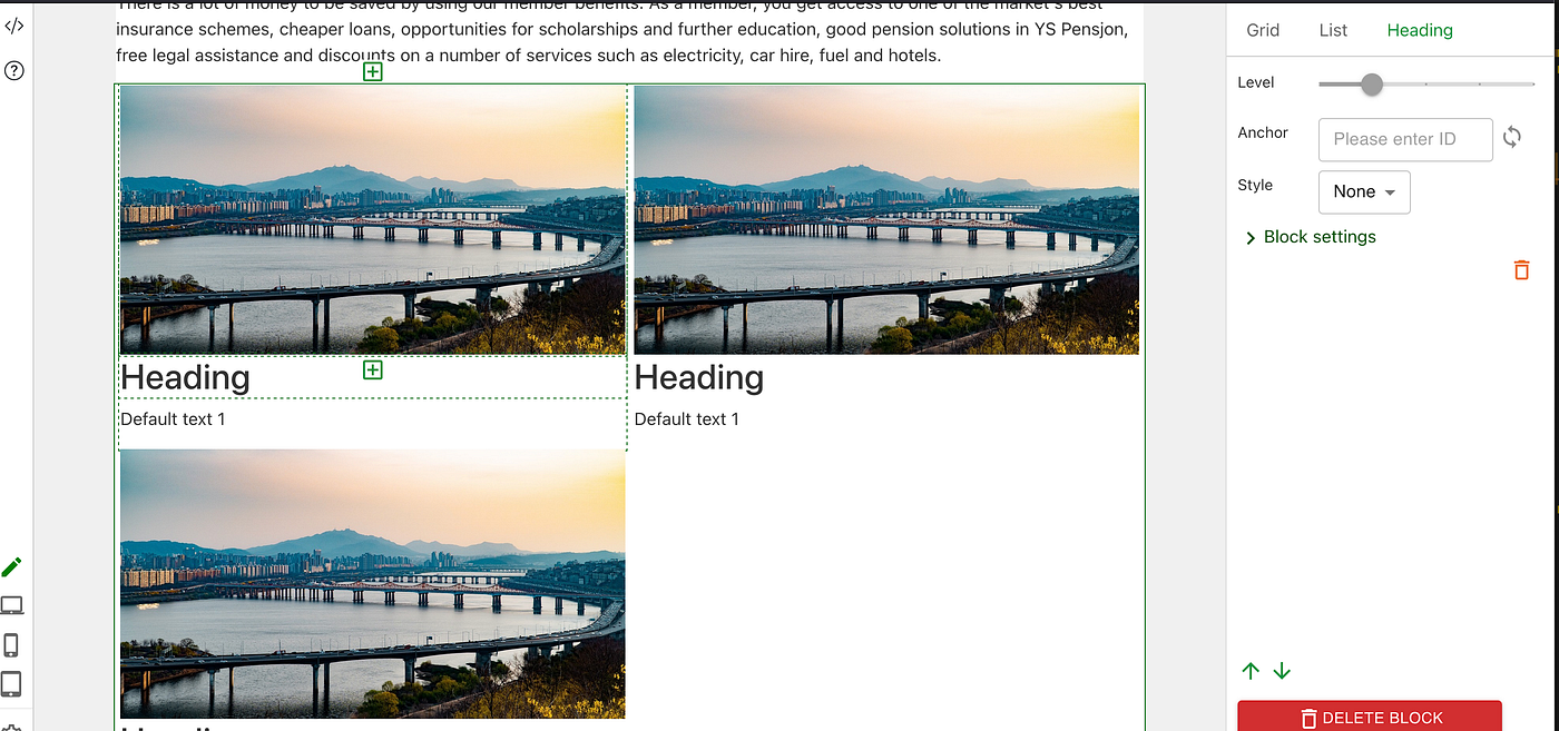 Add a 2 columns grid with predefined data