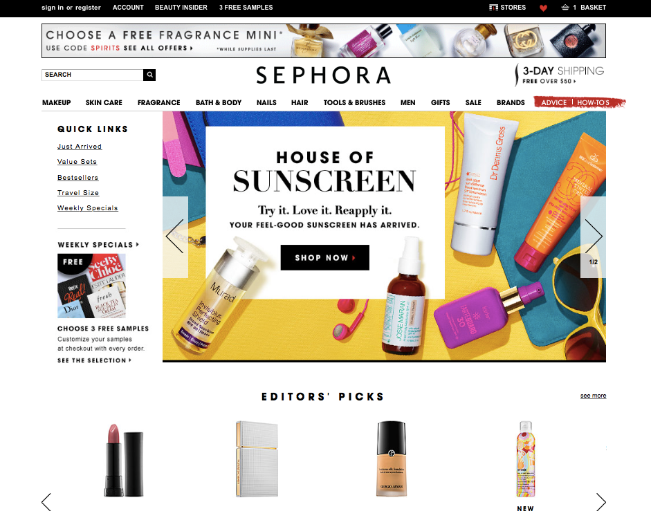 The evolution of Sephora.com. Sephora.com was first captured on