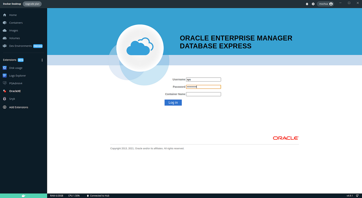 OracleXE 21c Docker Desktop Extension | by Marcelo Ochoa | ITNEXT