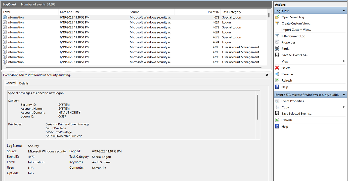 LogQuest Windows Event Logs Forensic Challenge