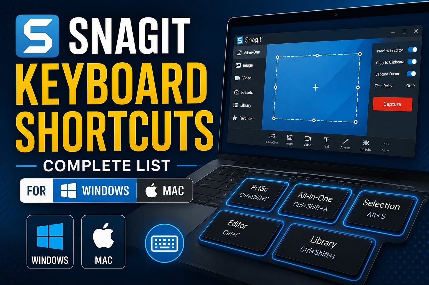 Snagit Keyboard Shortcuts: Complete List for Windows and Mac