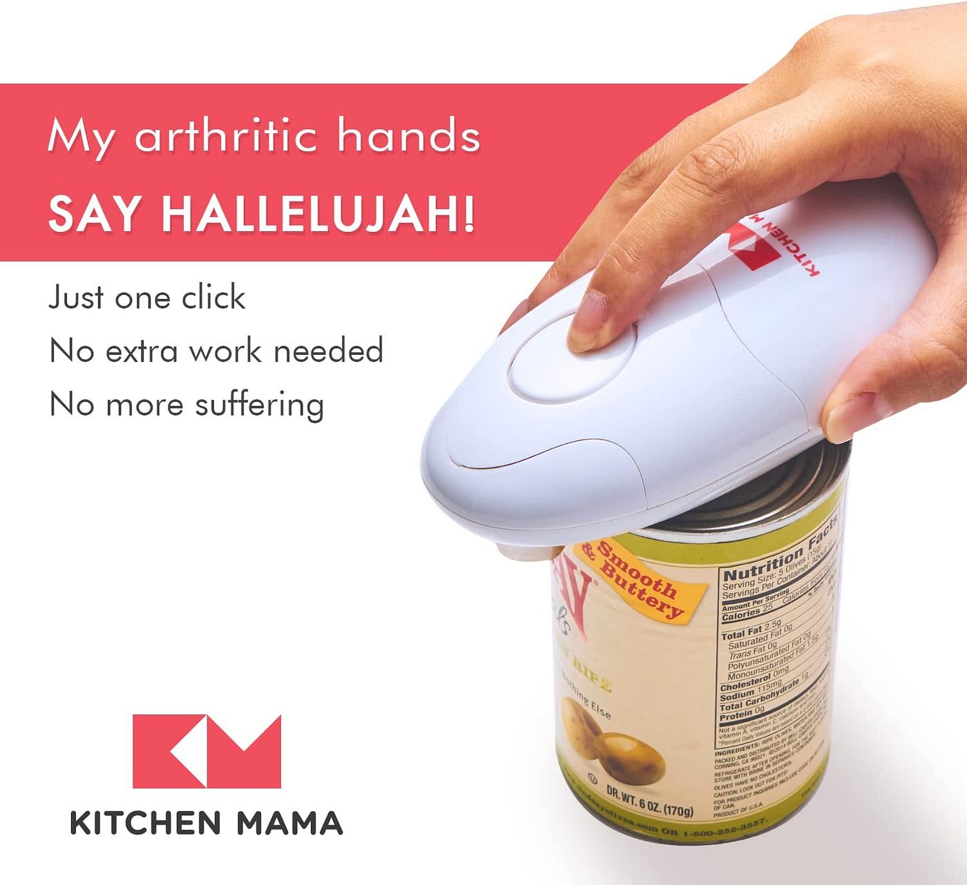 Kitchen Mama Mini Electric Can Opener : Smooth Cutting Edge, Safty, No  Touch The Canned Food Inside