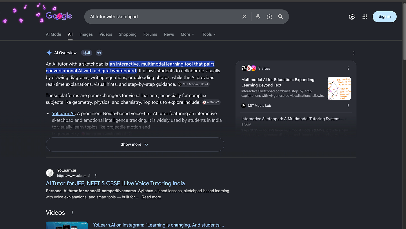 Yolearn.ai just ranked #1 on Google for “AI tutor with sketchpad.”