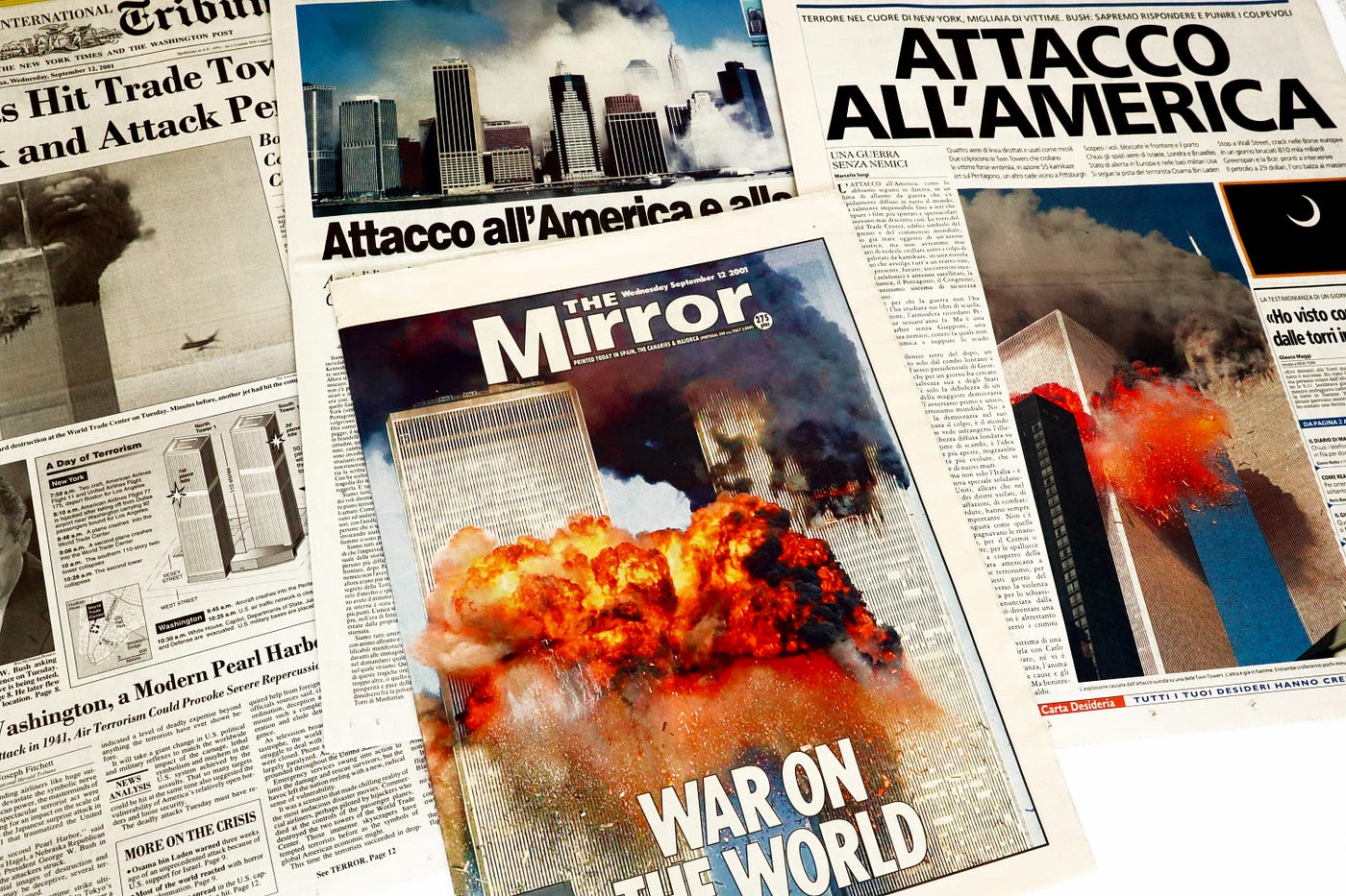 “ New York, USA — September 2001: International Newspapers headlines about 9–11 2001 attack “ | by Walter Cicchetti | Shutterstock