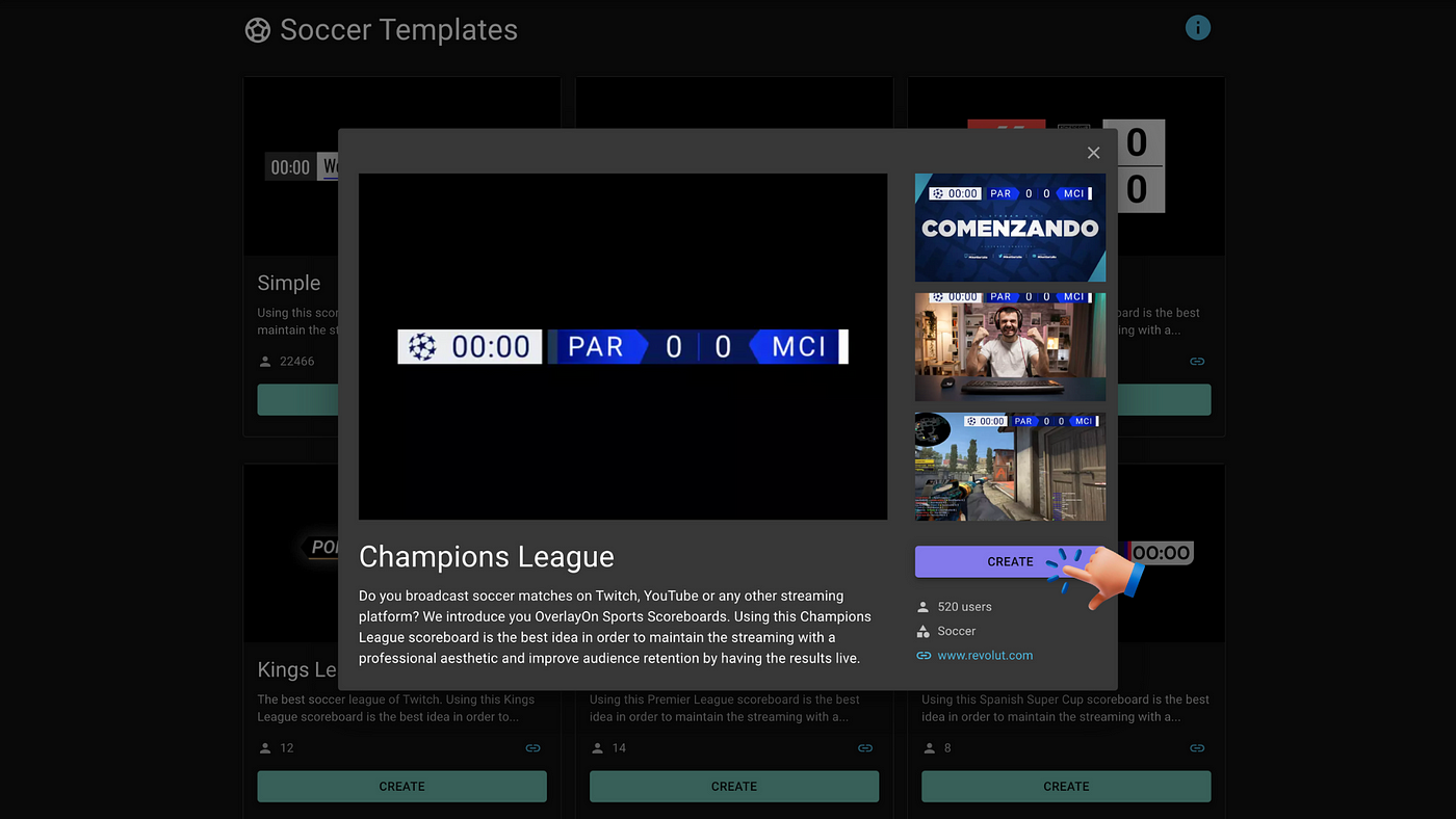 Creating the champions league scoreboard on OverlayOn webpage