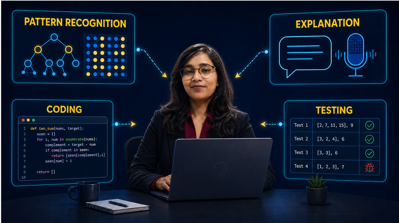 Image: showing pattern recognition, explanation, coding and testing
