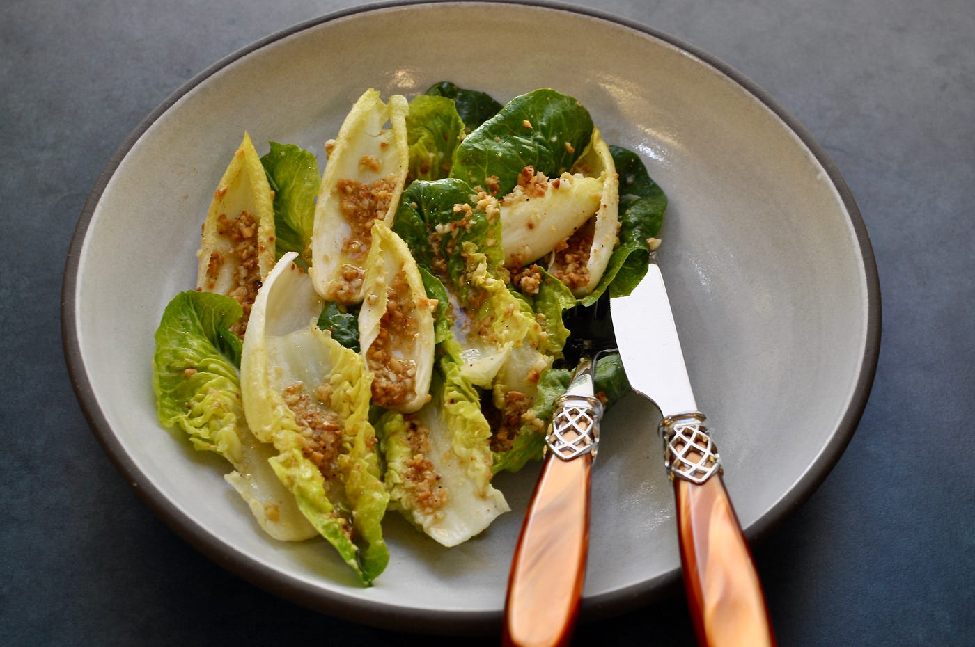 Little Gem Salad with Warm Garlic Dressing Recipe