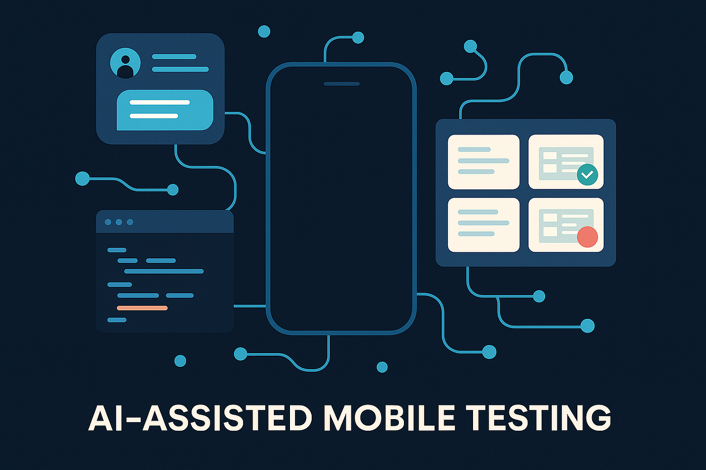 Visualizing the flow of AI-assisted mobile testing from code to screenshots.