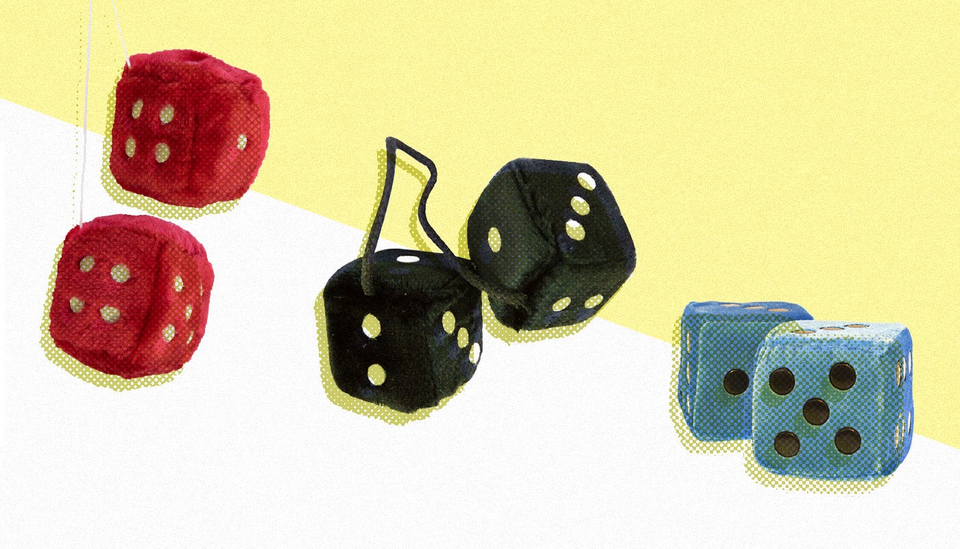 Manly Man Things: Fuzzy Dice. Nothing says 'This Dude Fucks' like