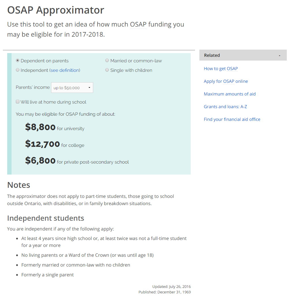 OSAP: A new financial aid calculator | by Michael Fagan | Ontario 