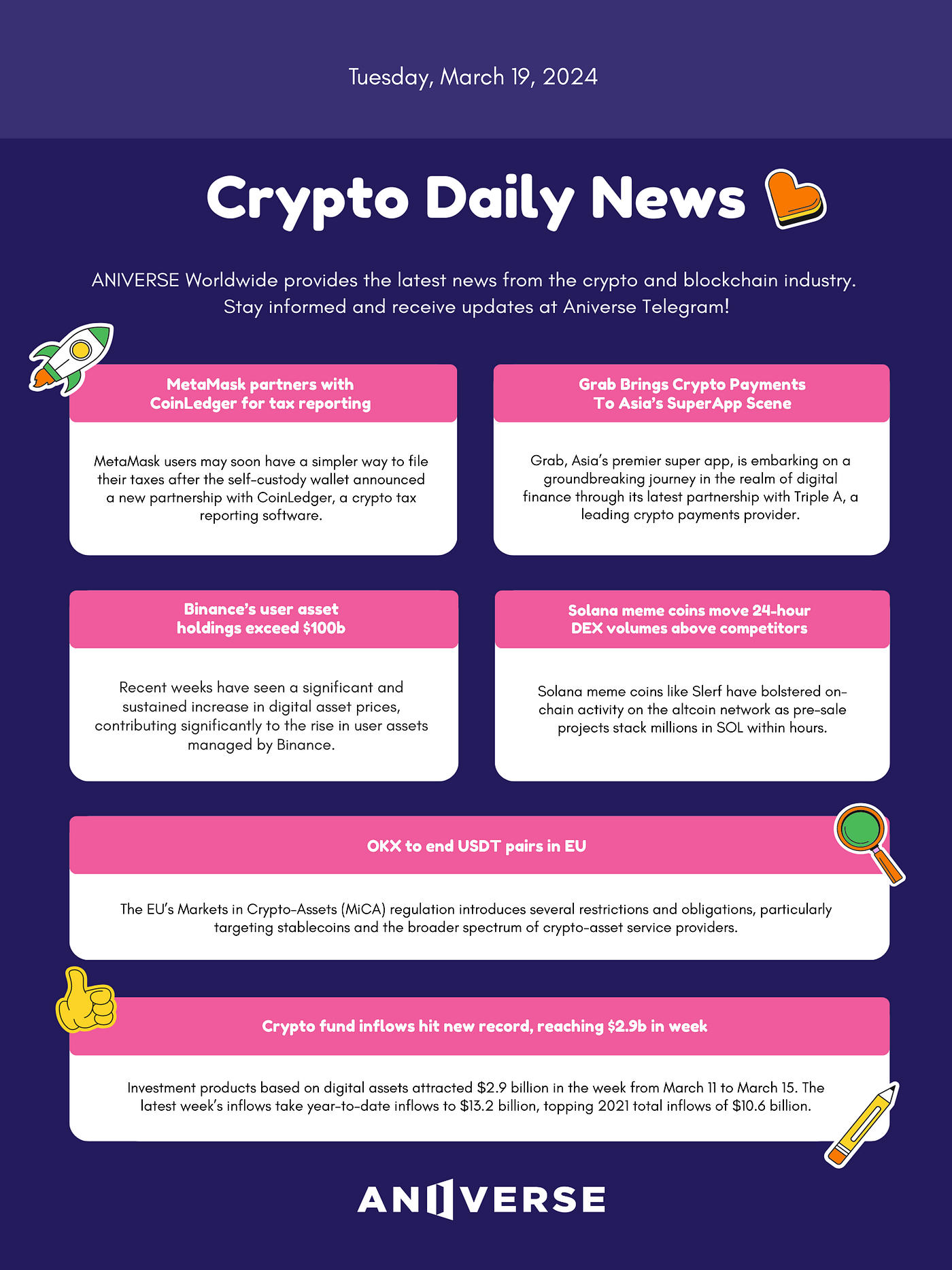 Crypto ANIVERSE Crypto Daily News_March 19, 2024 | by ANIVERSE | ANIVERSE |  Medium