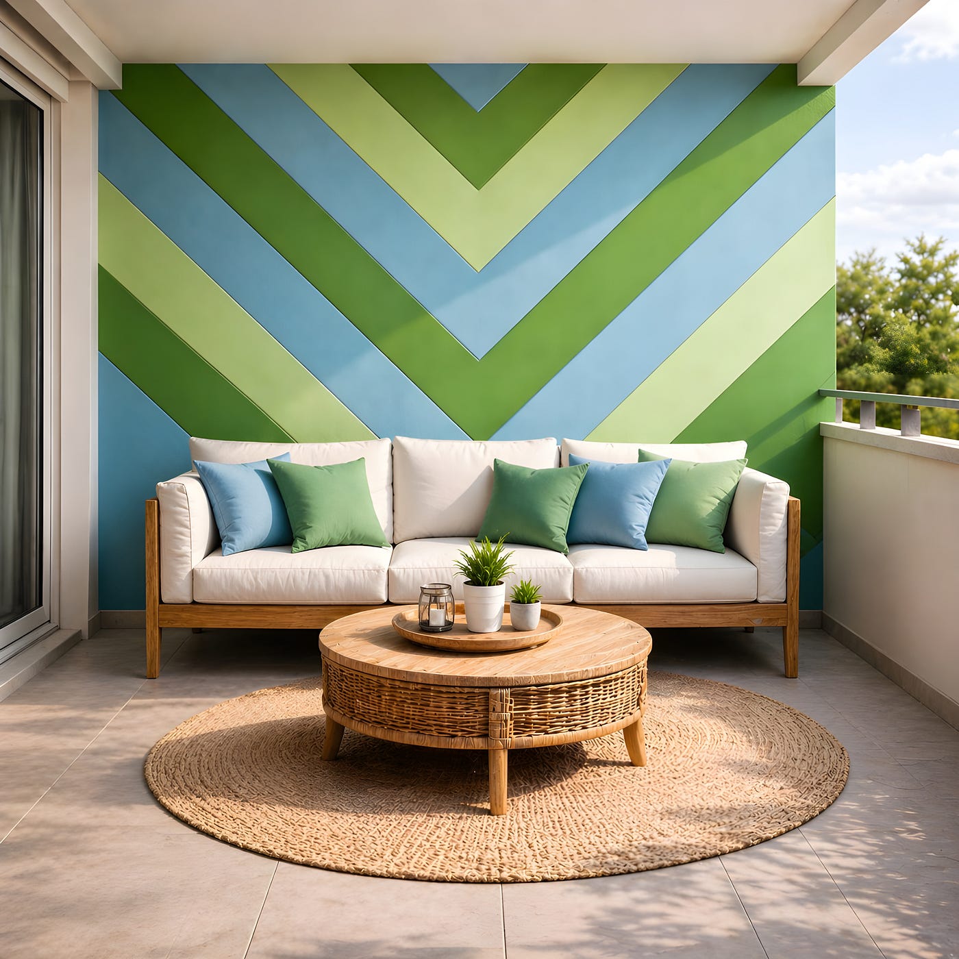 Green and Blue Wall Colour Combinations for Balcony Garden Spaces