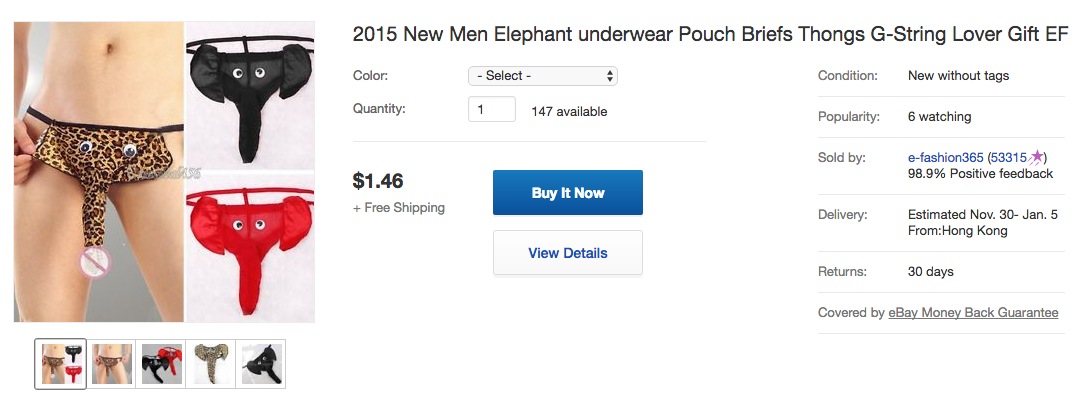2015 New Men Elephant underwear Pouch Briefs Thongs G-String Lover Gift  B。qo