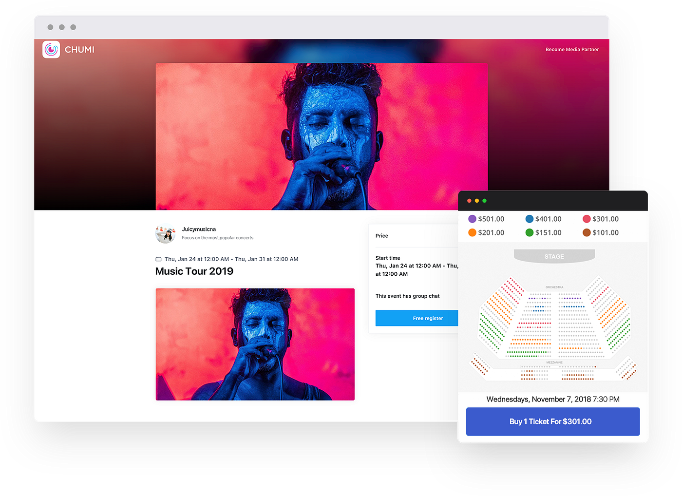 Sell reserved seating tickets with Chumi