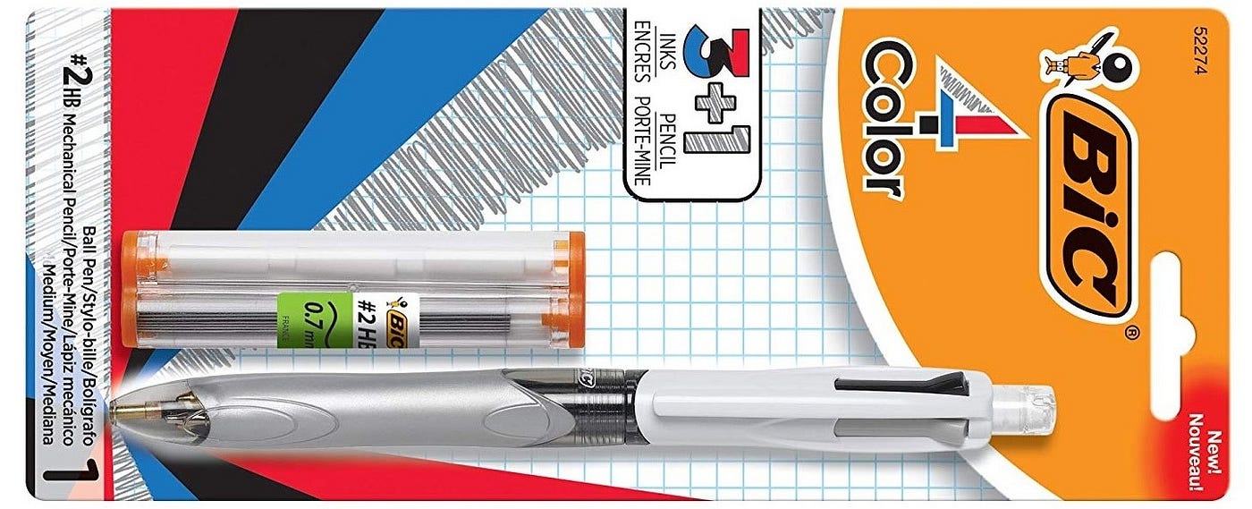 4 Color 3 + 1 stylo-bille moyen et porte-mine HB (0.7 mm), 1 unité