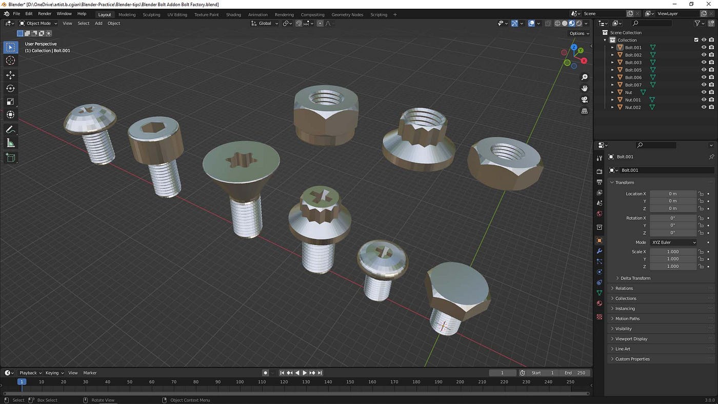 Blender の無料アドオンを使用してボルトとナットを追加する方法
