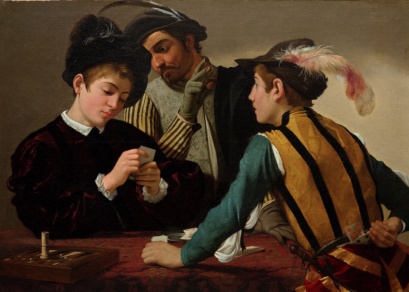 Caravaggio — The Cardsharps (1596–97) Source: Kimbell Art Museum
