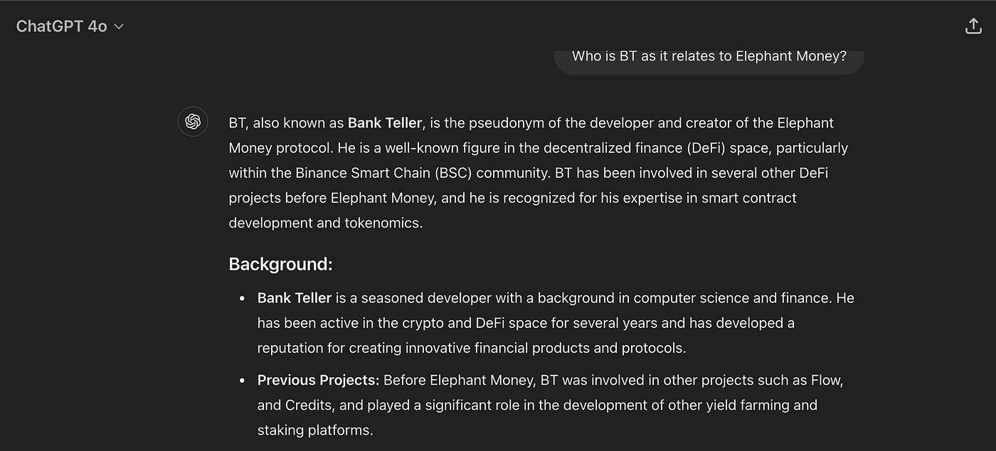 Who is Bankteller… Accoording to ChatGpt? | by Bankteller | Elephant Money  | Medium