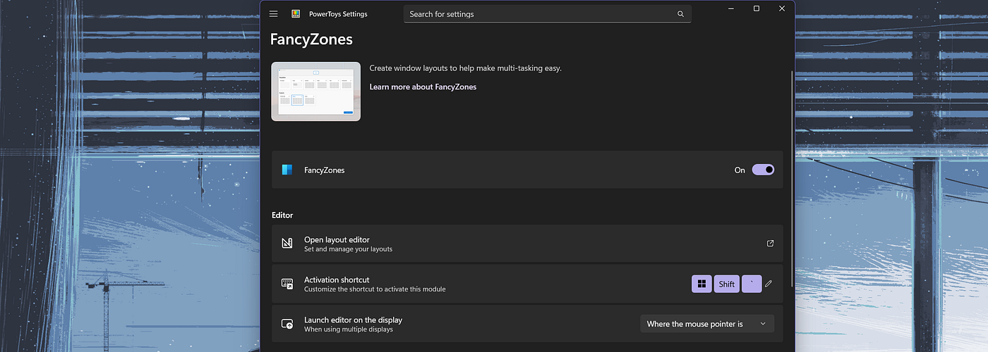 PowerToys FancyZone tool settings — screenshot by author