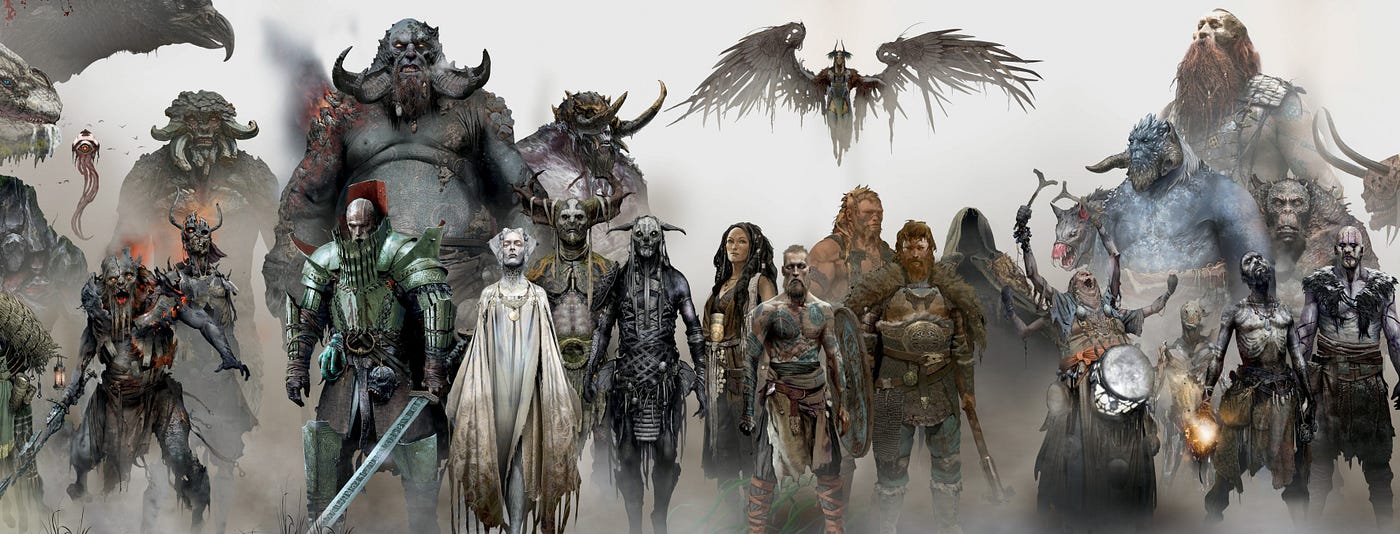 God of War (2018) on täynnä mytologisia olentoja, jotka ovat lainattuja skandinaavisista jumal- ja sankaritarinoista. Kuva on otettu kirjasta The Art of God of War.
