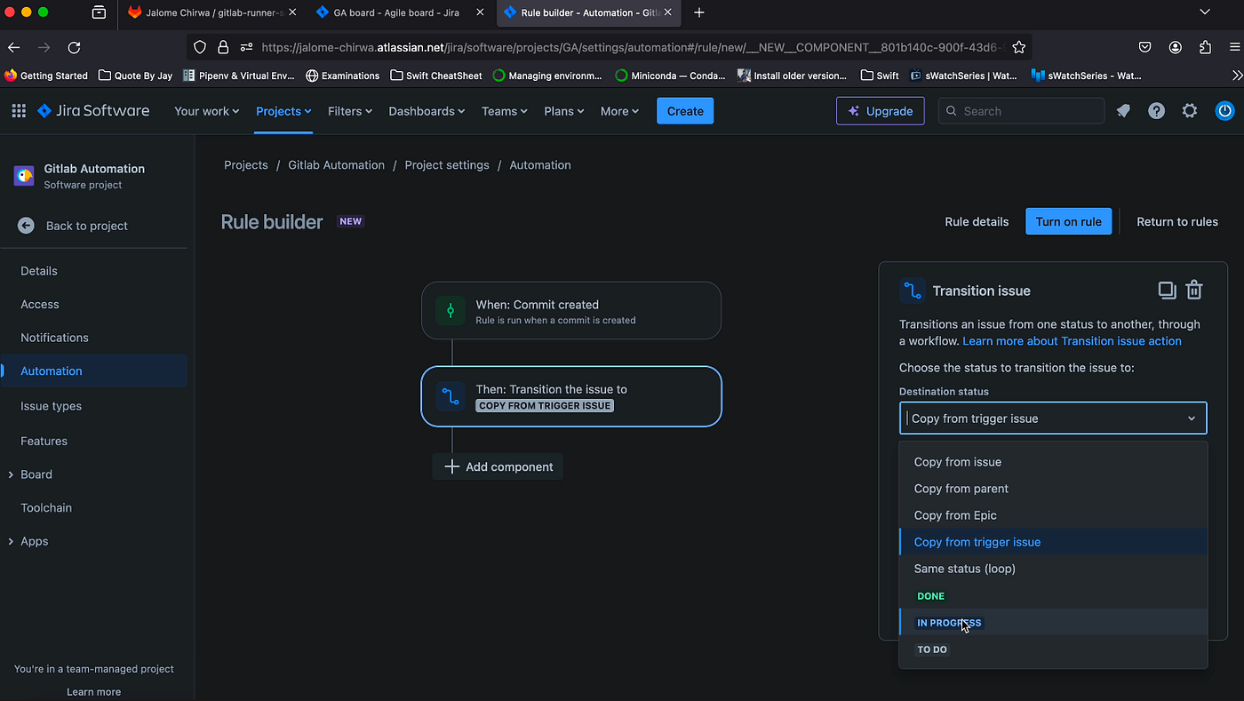 In progress transition rule