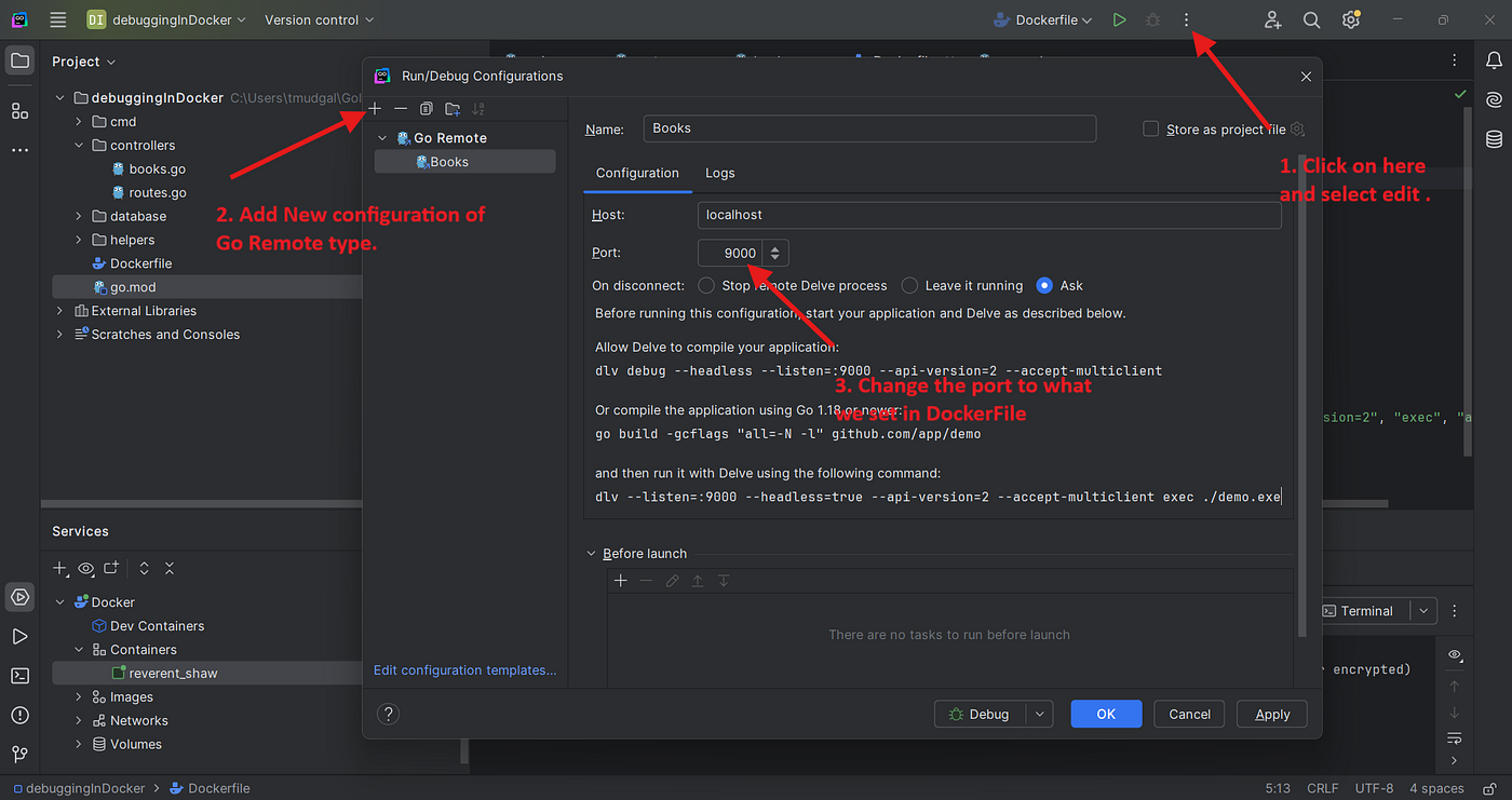 Debugging Go on Docker in GoLand