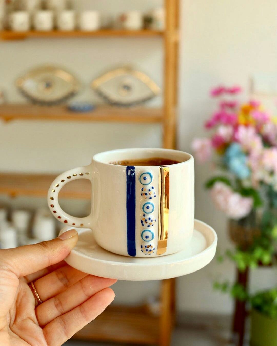 Handmade Floral Espresso Cup & Saucer Set - Ceramic Flower Coffee Mug –  Enjoy Ceramic Art