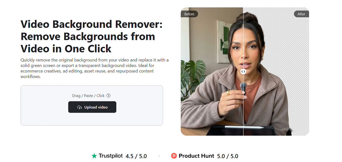 Background Remover tool in action. (Screenshot by Author via Vmake.ai)