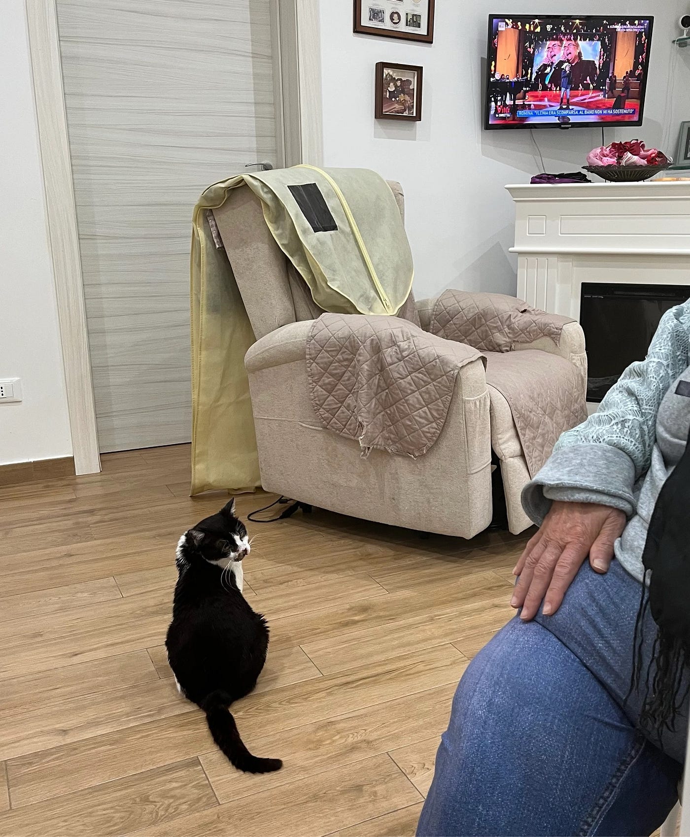 Choi turned around when I called out to her as she was watching TV
