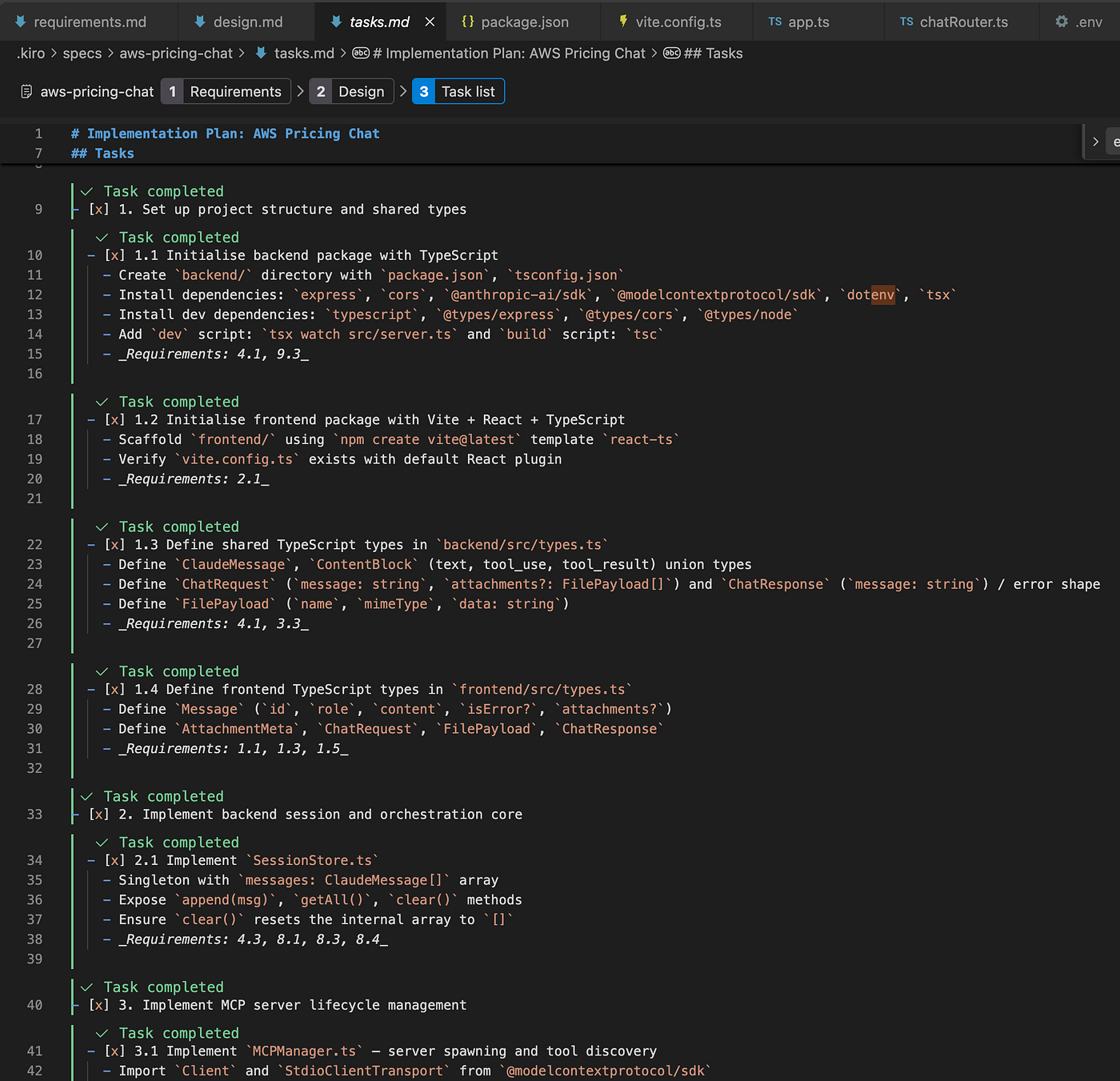 Kiro generated tasks.md