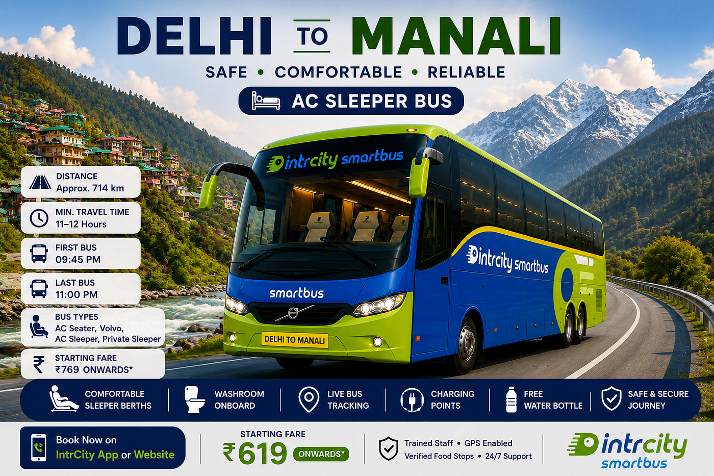 Delhi to Manali Bus Booking Guide: Timings, Ticket Prices, Volvo & Sleeper Bus Services