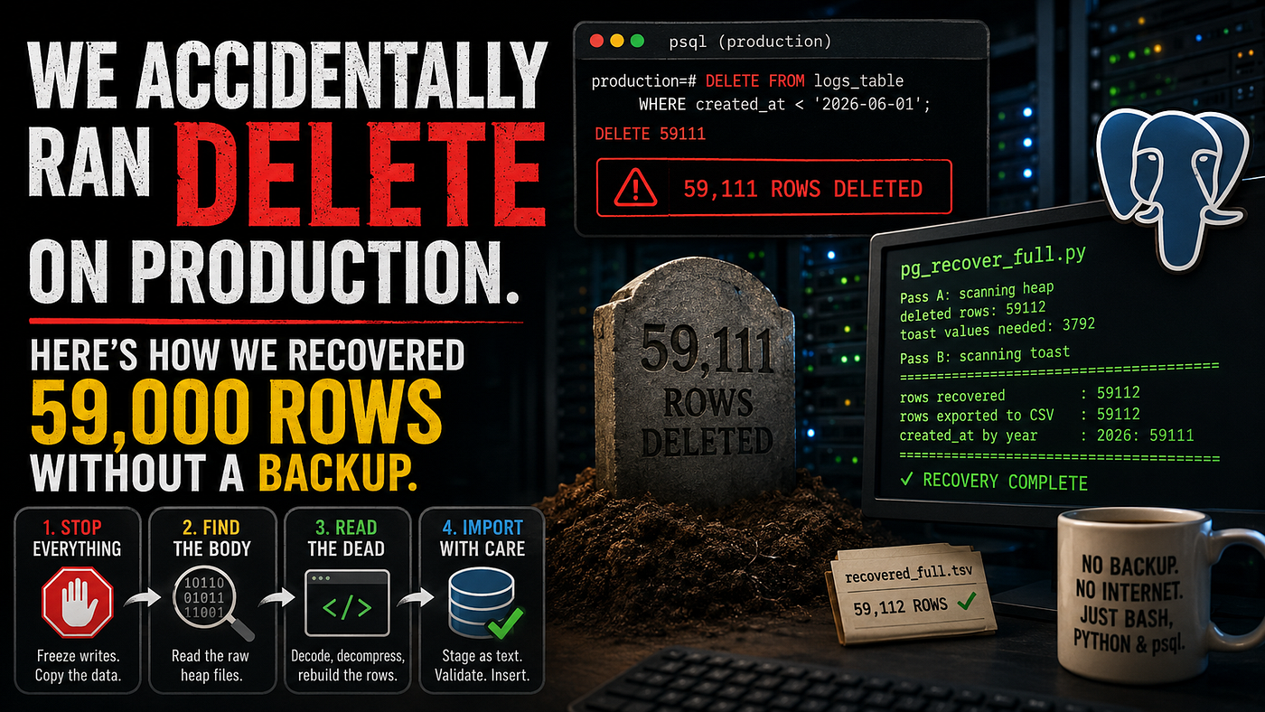 We Accidentally Ran DELETE on Production. Here’s How We Recovered 59,000 Rows Without a Backup.