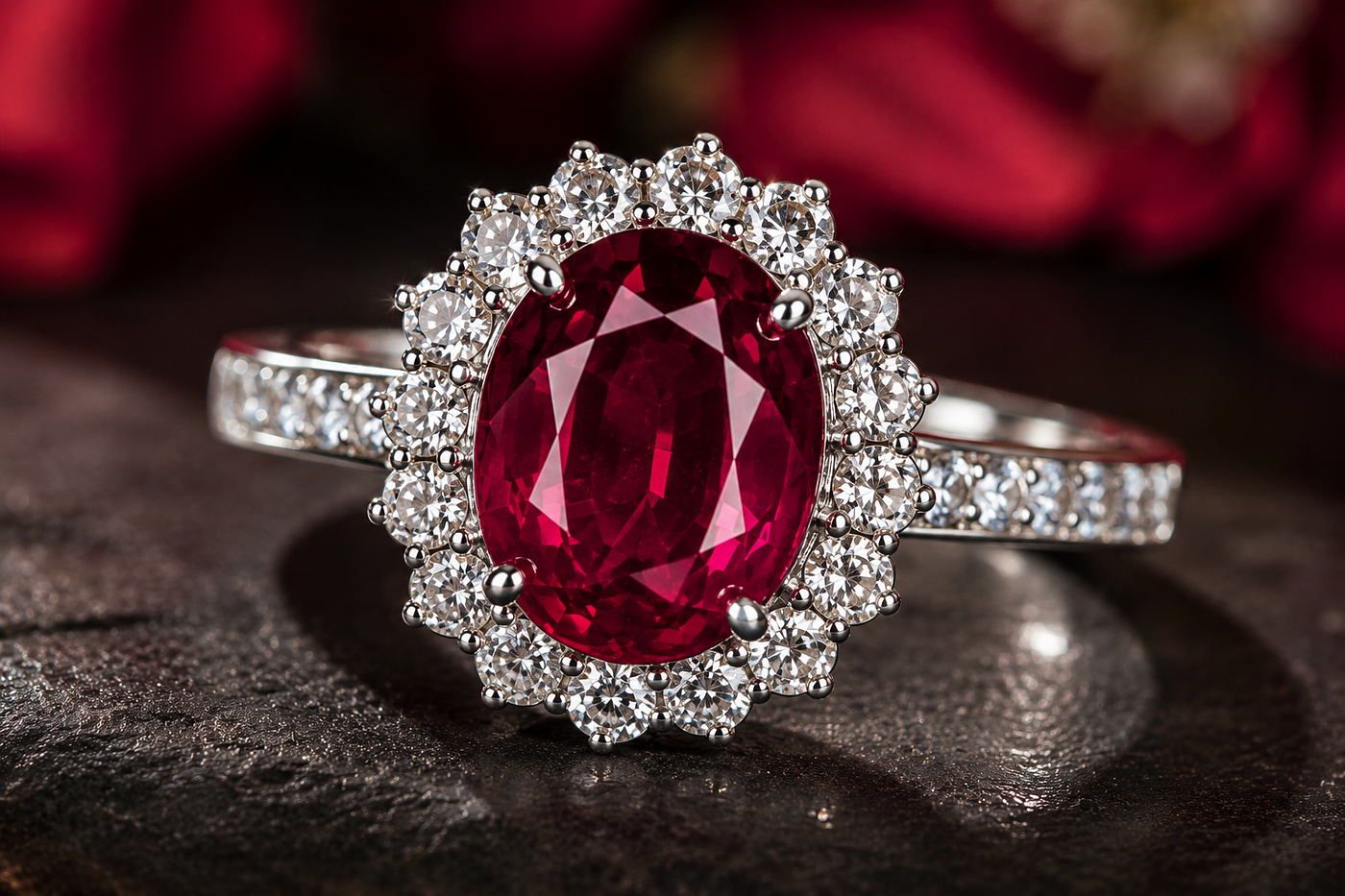 A close-up view of an elegant ruby ring